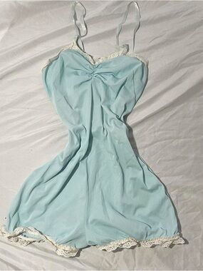 Light Blue Lace-Trim Slip Dress